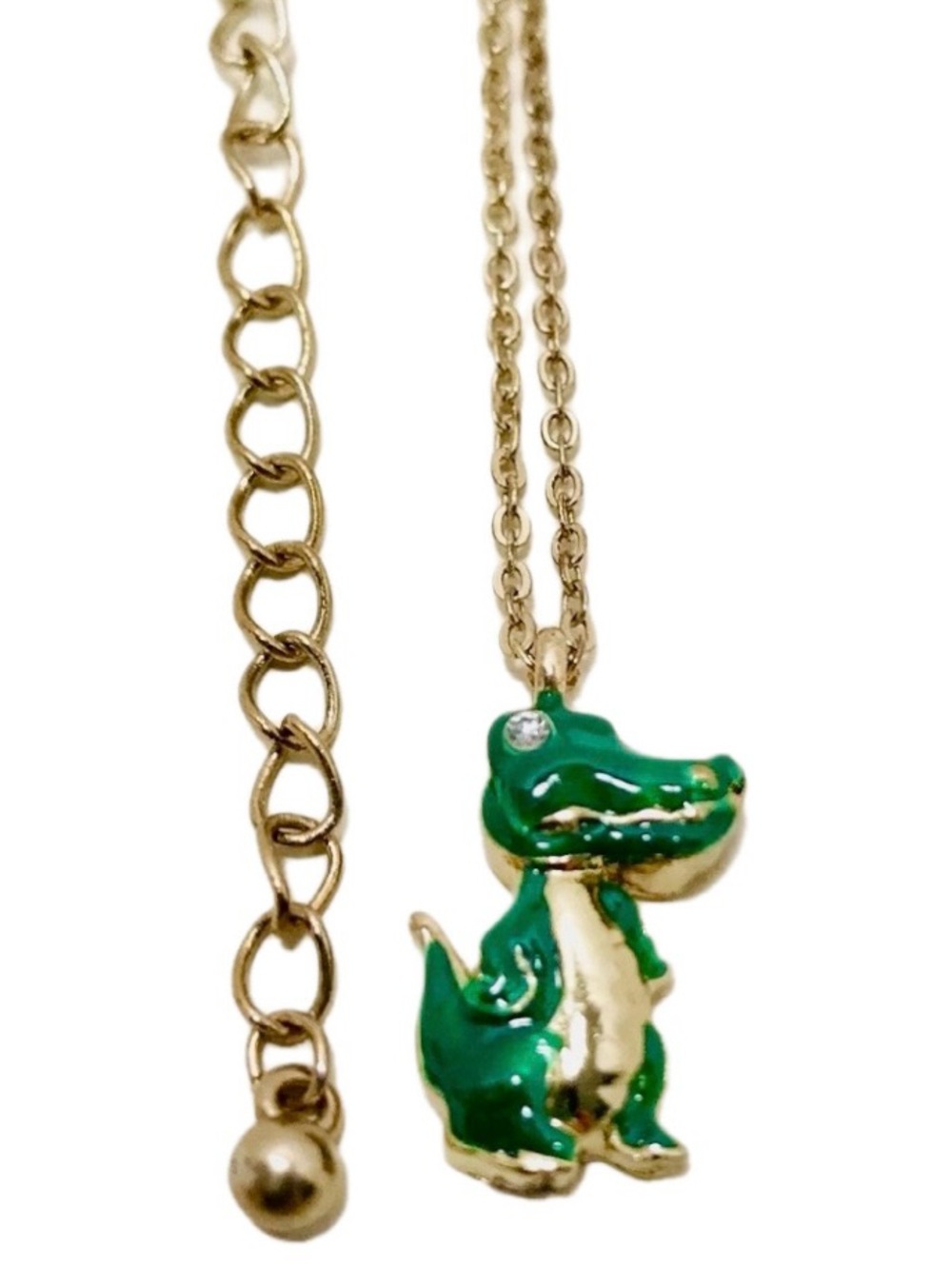 Girls Enamel Alligator Pendant Charm Gold Tone 16" Necklace Lobster Claw Clasp